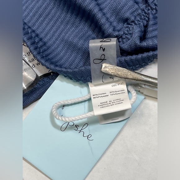 NWT Cupshe Deep Love Solid Bikini Set Tie Knot Mid Slate Ribbed Blue Size L - Picture 9 of 11